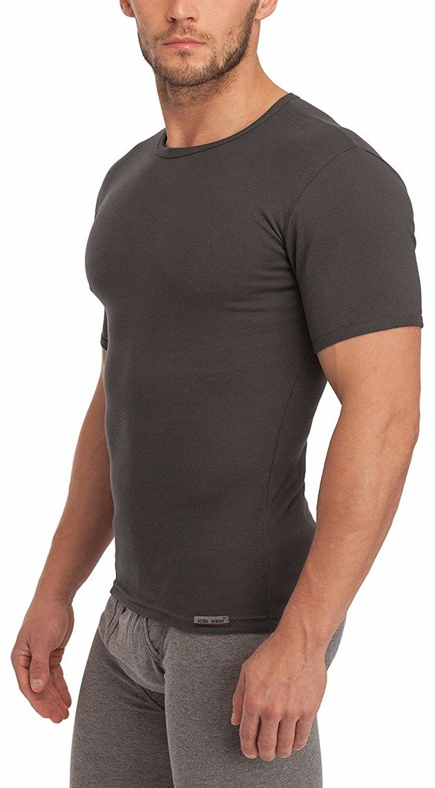 Grafitowa gładka koszulka męska 100% bawełna Art. 112 Sesto Senso – komfort na co dzień