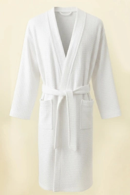 Biały unisex szlafrok kimono bawełna 280 g/m² Wafel Spod Igły i Nitki – komfort i styl.