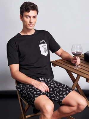 GIANNY Krótka Piżama Męska z Nadrukiem, czarna