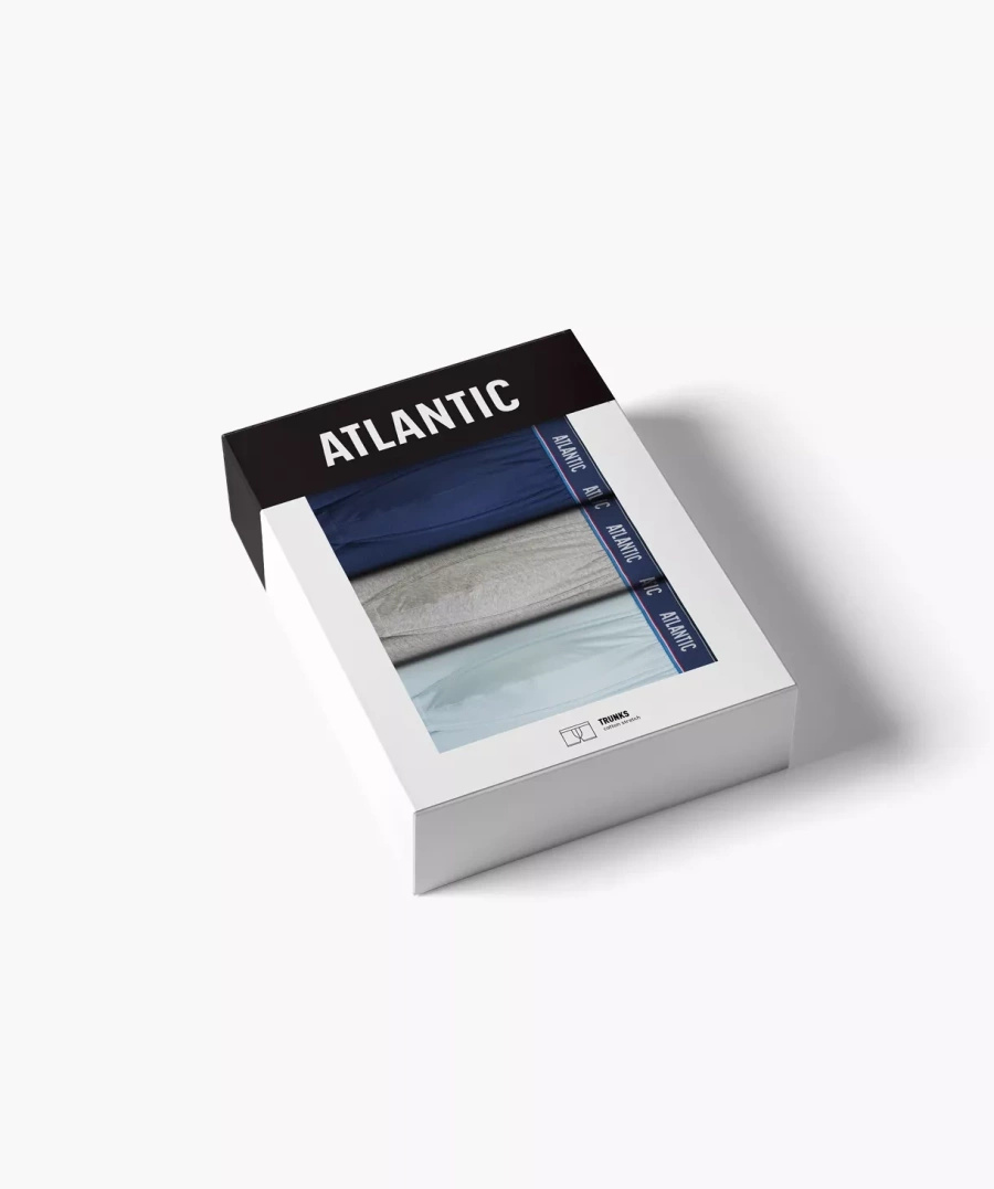 Szare i niebieskie sportowe bokserki męskie 3-pak Atlantic – idealne dopasowanie i wygoda.