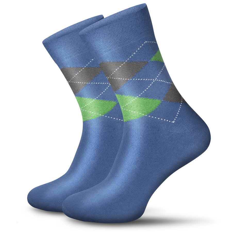 Niebieskie skarpety męskie garniturowe w romby 90% bawełna romby Sesto Senso – elegancja i komfort