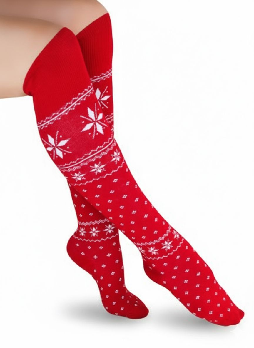 Czerwone z norweskim wzorem zakolanówki damskie 75% bawełna Sestimi Underwear – ciepło i styl.