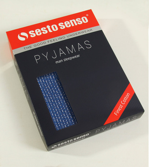 Niebieska rozpinana piżama męska długa 100% bawełna 2636/02 Sesto Senso – całoroczny komfort