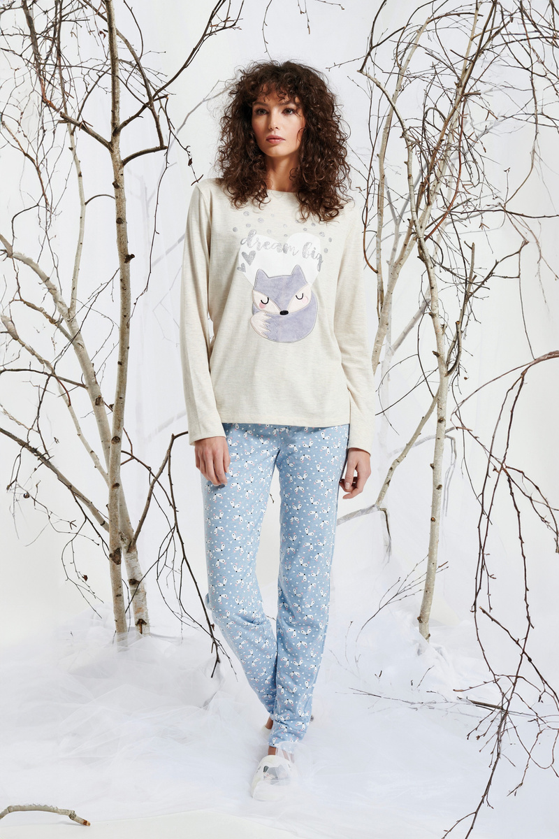 Ecru piżama damska z aplikacją 3D | 55% bawełna | Sorbetto – komfortowy sen