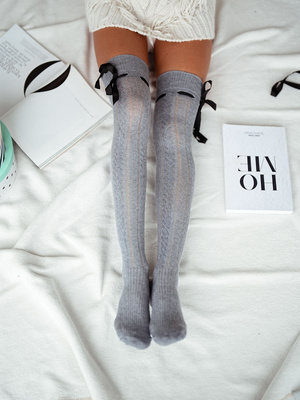 Zakolanówki Ażurowe ze Wstążką