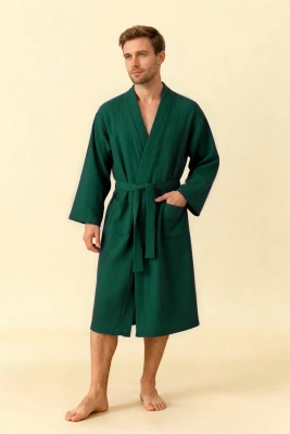 Butelkowa zieleń kimono szlafrok unisex 280g/m² z personalizacją Spod Igły i Nitki – komfort i styl.