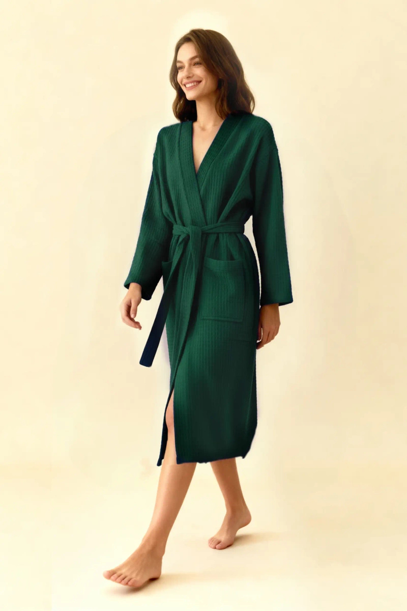 Butelkowa zieleń kimono szlafrok unisex 280g/m² z personalizacją Spod Igły i Nitki – komfort i styl.