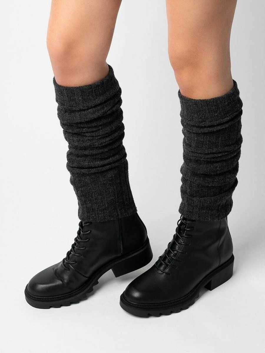 Wełniane Getry Damskie Szaro-Grafitowe Akryl