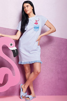 OXKSANA Koszula Nocna w Paski z Falbanką, niebieska