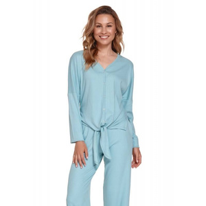 Bluzka damska z długim rękawem z prążkowanej bawełny