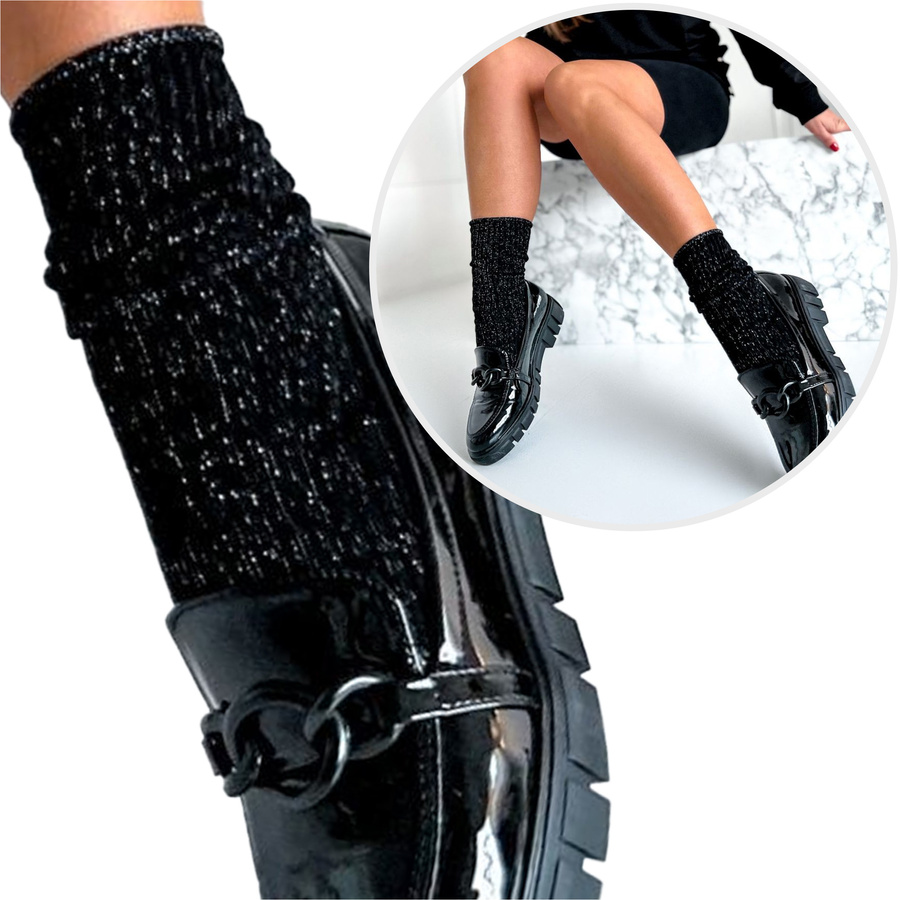 Skarpetki bezuciskowe w prążek z lurexem