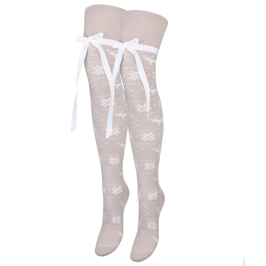 Zakolanówki Damskie Świąteczne ze Wstążką