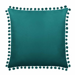 Turkusowa dwustronna poszewka 45x45 cm z pomponami FLUFFY Spod Igły i Nitki – nowoczesny design