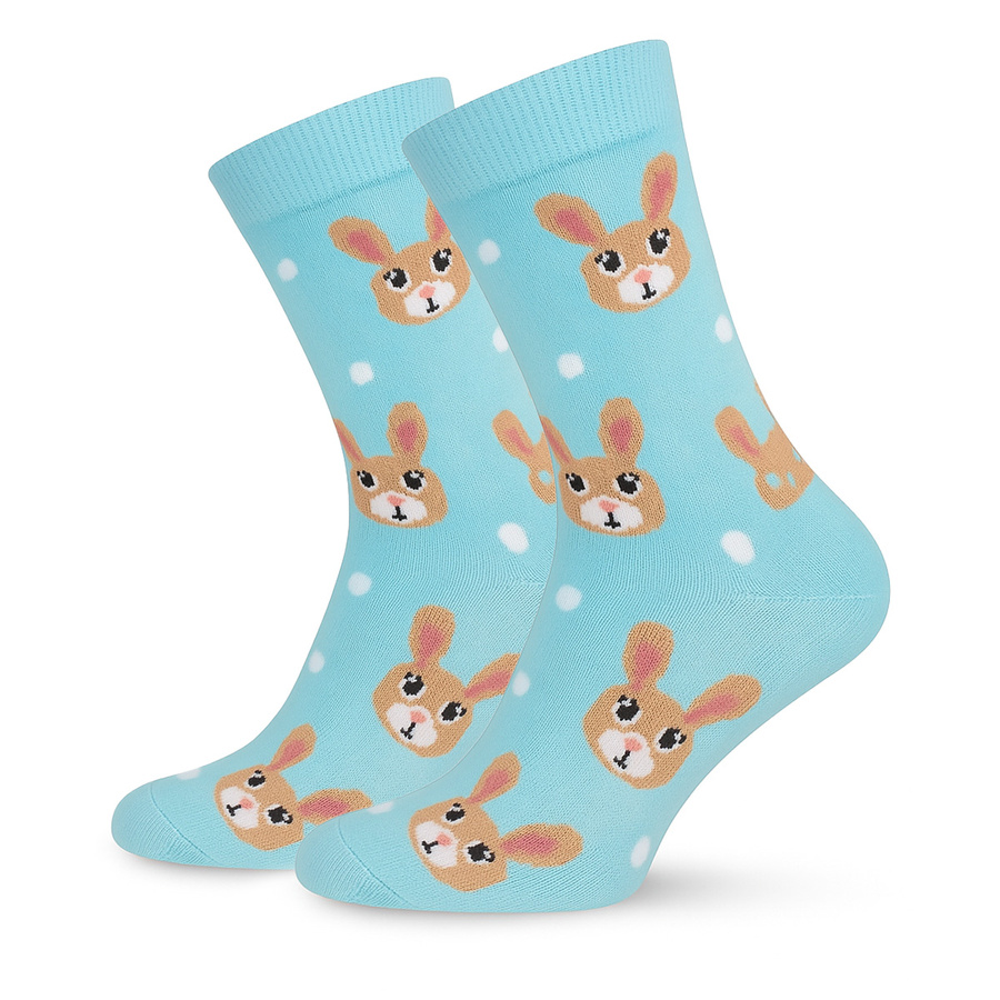 Niebieskie bawełniane skarpety damskie Króliki i kropki Milena – komfort na co dzień