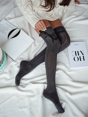 Zakolanówki bawełniane ażurowe warkocz ze wstążką