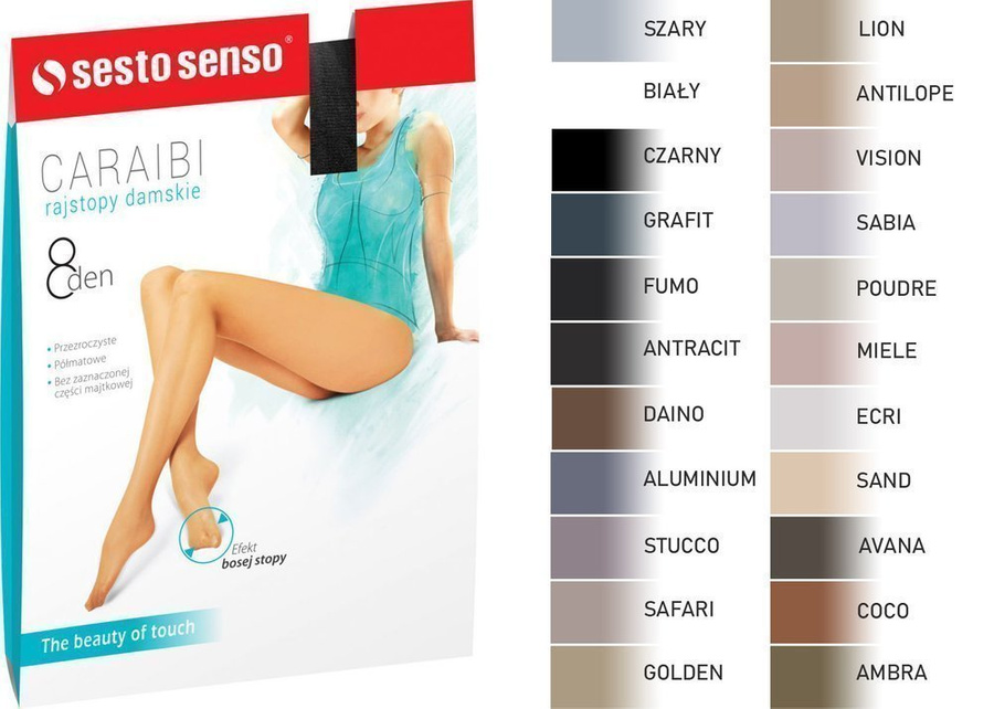 Ultra-cienkie rajstopy damskie bezmajtkowe 8 DEN Caraibi Sesto Senso – elegancja i komfort