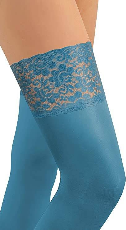 Niebieskie kryjące pończochy damskie 50 den koronka Nicole Sesto Senso – elegancja na każdą okazję