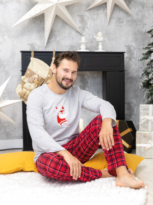 Czerwona świąteczna piżama męska 100% bawełna Sestimi – komfort na zimowe wieczory