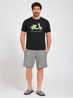 KENNY Krótka Piżama Męska Ze Skuterem, czarna