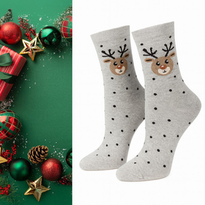 Skarpetki damskie świąteczne Renifery i kropki 1283.033, Kolor Ecru, Rozmiar 37-41