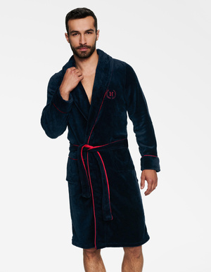 Szlafrok męski 36375 dark blue z kapturem