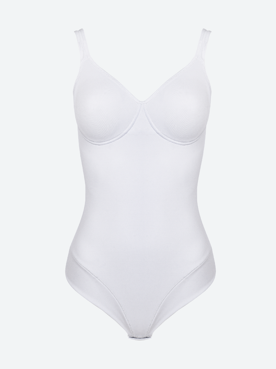 Białe body damskie z fiszbinami 3155 Spiman – perfekcyjne podtrzymanie biustu.