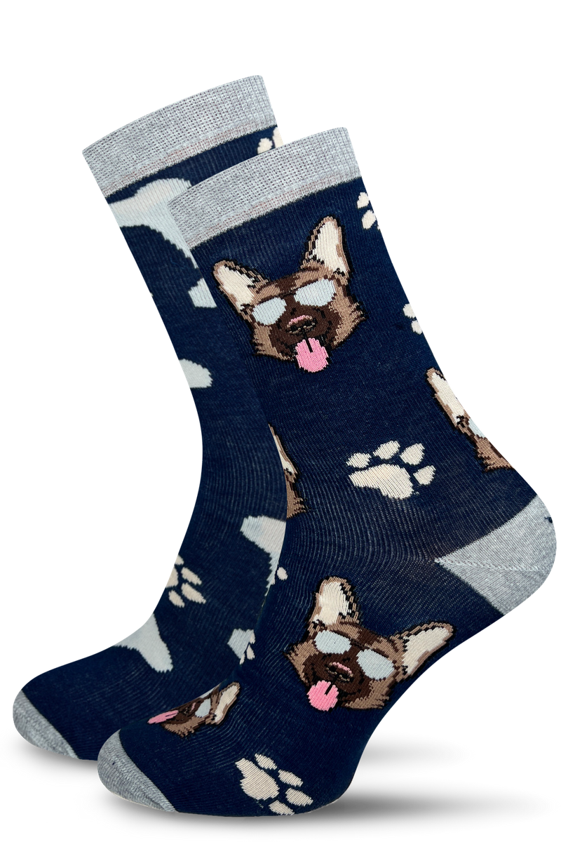 Skarpetki męskie Owczarki Niemieckie i Kości 0125.036, Kolor Granatowy