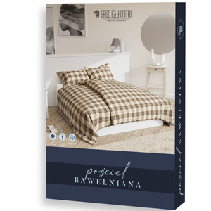 Beżowa kraciasta pościel damska 160x200 bawełna Spod Igły i Nitki – komfortowy sen