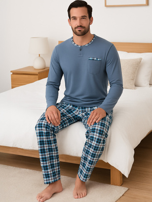 Piżama Męska Długi Rękaw 100% Bawełna