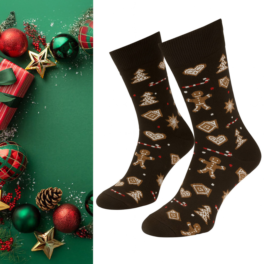Skarpetki męskie świąteczne Pierniki 1290.037, Kolor Brązowy, Rozmiar 39-42