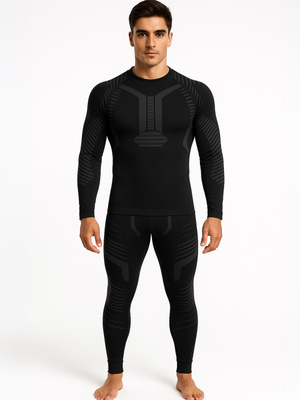 Czarna bezszwowe spodnie termoaktywne męskie 95% poliester Sestimi Underwear – idealne na zimę