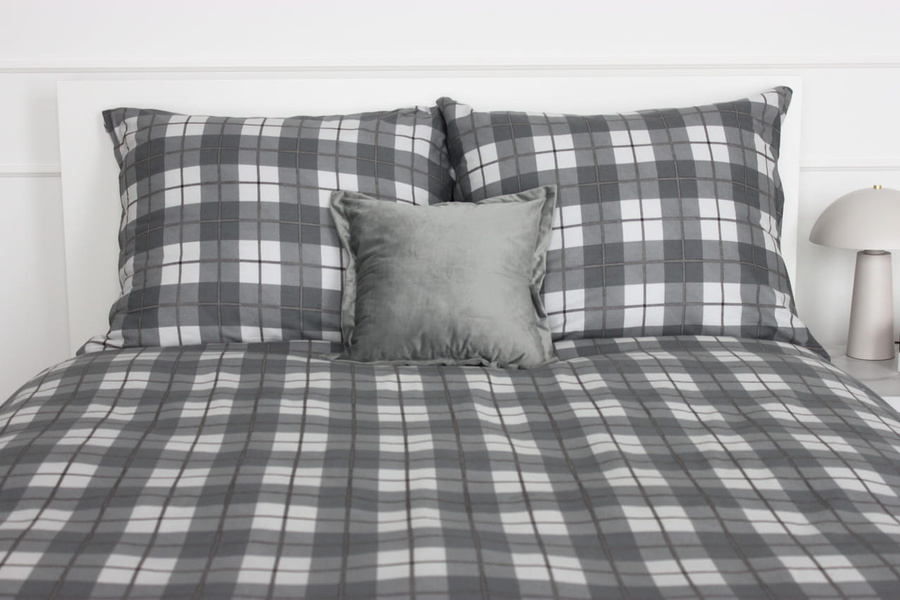 POŚCIEL BAWEŁNA KRATA SZARA