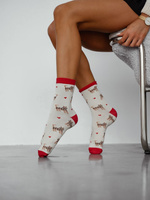 Skarpetki damskie Małe kotki i serduszka 0200.196, Kolor Ecru, Rozmiar 37-41