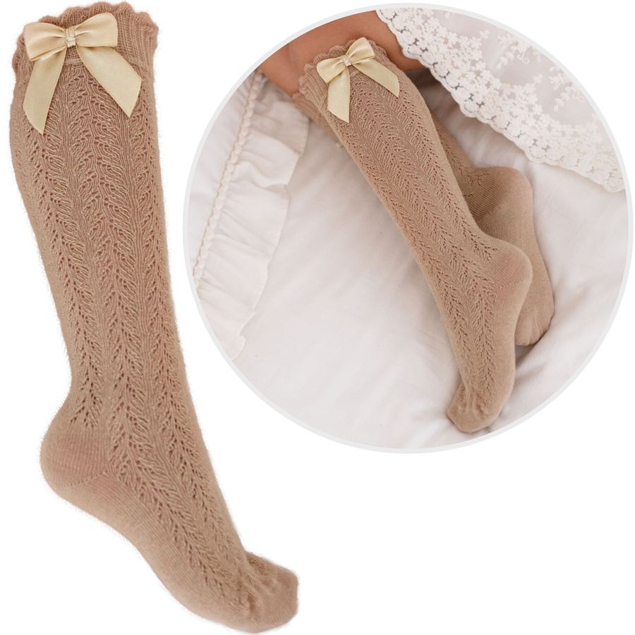 Podkolanówki Dziecięce Ażurowe z Kokardką 1382