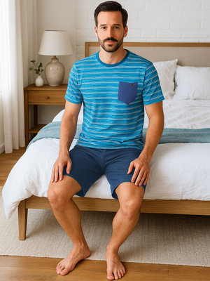 Modna piżama męska beMen 100% bawełna, krótkie rękawy i spodenki – wygoda w domu