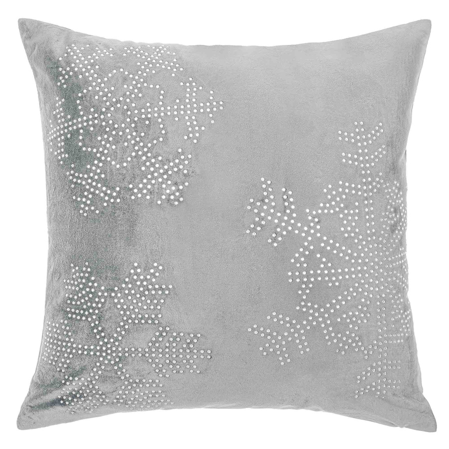 Szara ozdobna poszewka dekoracyjna 100% poliester ŚNIEŻKA Spod Igły i Nitki – świąteczny klimat.