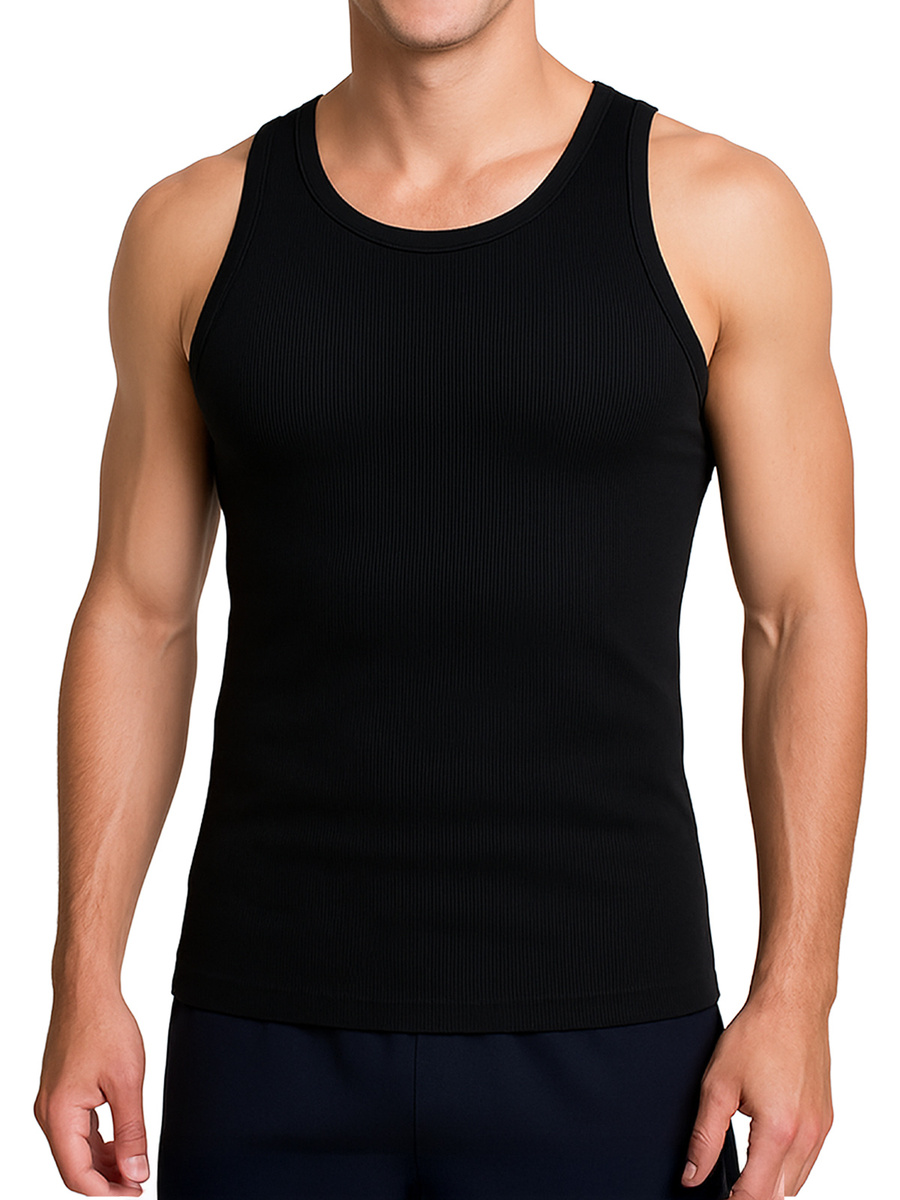 Koszulka Na Ramiączkach Męska Czarna w Prążek 3 Pack