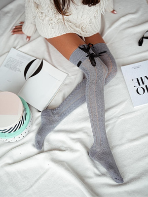 Zakolanówki Ażurowe ze Wstążką