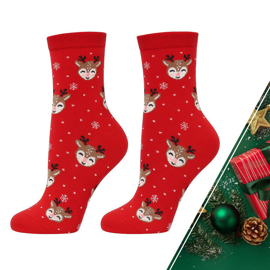 Skarpetki damskie świąteczne Emotki, Kolor Ecru, Rozmiar 37-41