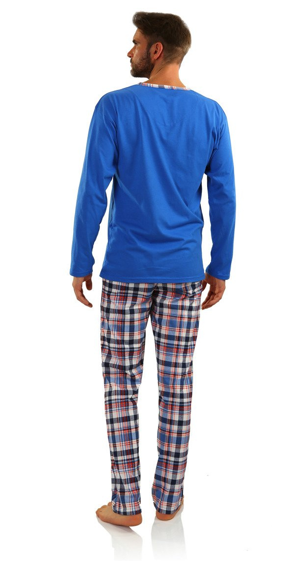 Niebieska klasyczna piżama męska długa 100% bawełna Jasiek Sesto Senso – całoroczny komfort