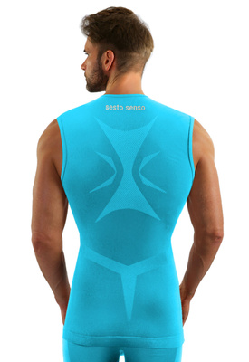Turkusowa bezszwowa koszulka termoaktywna męska bez rękawów CL38 Sesto Senso – komfort treningu