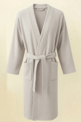 Szary szlafrok unisex kimono bawełna 280g WAFEL Spod Igły i Nitki – komfort i świeżość