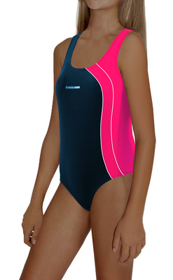 Granatowy elastyczny strój kąpielowy dziewczęcy BW690 Sesto Senso – komfort pływania