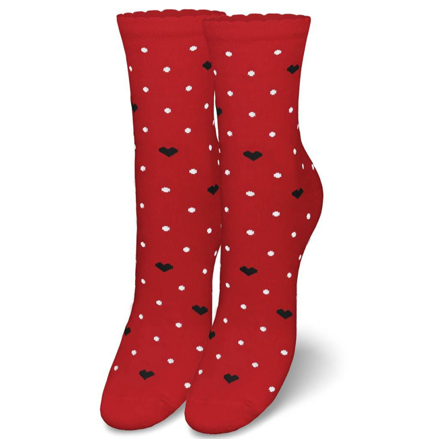 Czerwone skarpetki damskie w Serduszka i Kropki 75% bawełna Milena – wygoda na co dzień