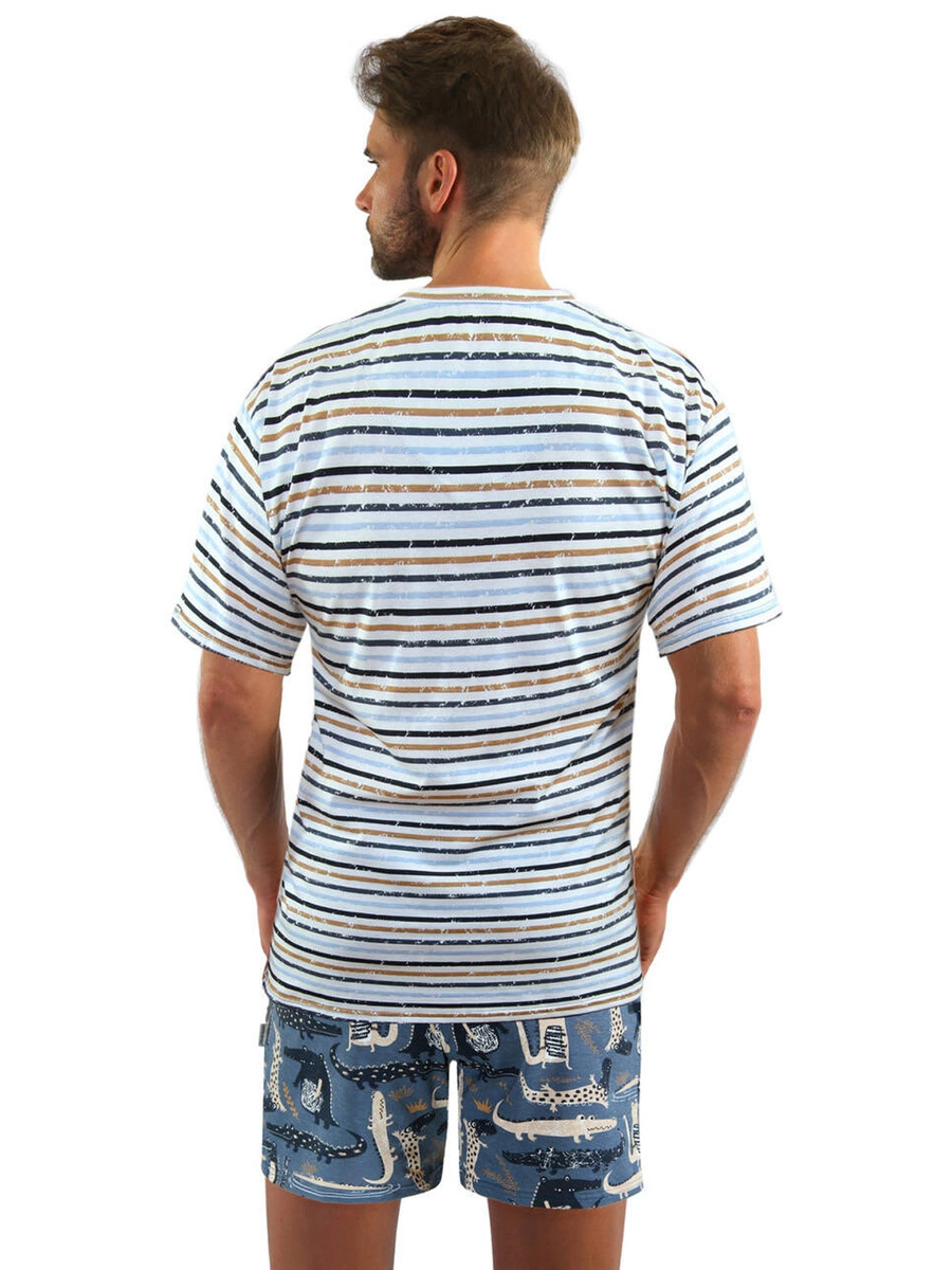 Elegancka piżama męska w paski krótka 100% bawełna Sesto Senso – komfort i styl