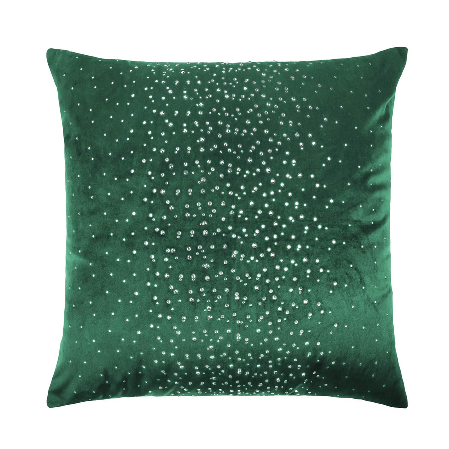 Zielona lśniąca poszewka dekoracyjna 40x40 z kryształkami Spod Igły i Nitki – elegancja wnętrza