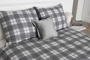 POŚCIEL BAWEŁNA KRATA SZARA