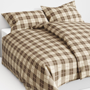 Beżowa kraciasta pościel damska 160x200 bawełna Spod Igły i Nitki – komfortowy sen