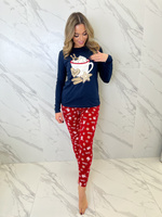 NATALIE Długa Piżama Damska Bawełniana Świąteczna w Ciasteczka, granat