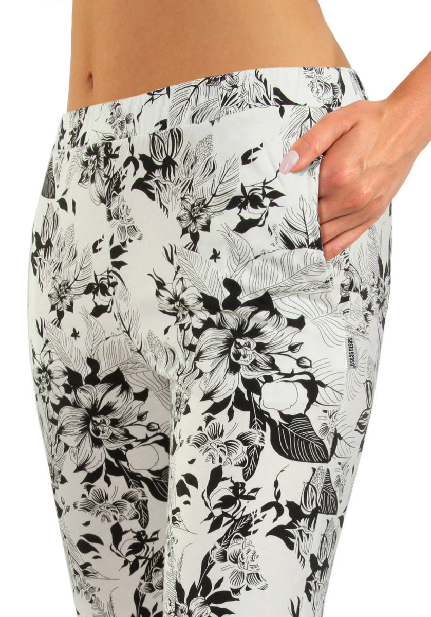 Długie spodnie piżamowe damskie w kwiaty 100% bawełna Sesto Senso – komfort na co dzień